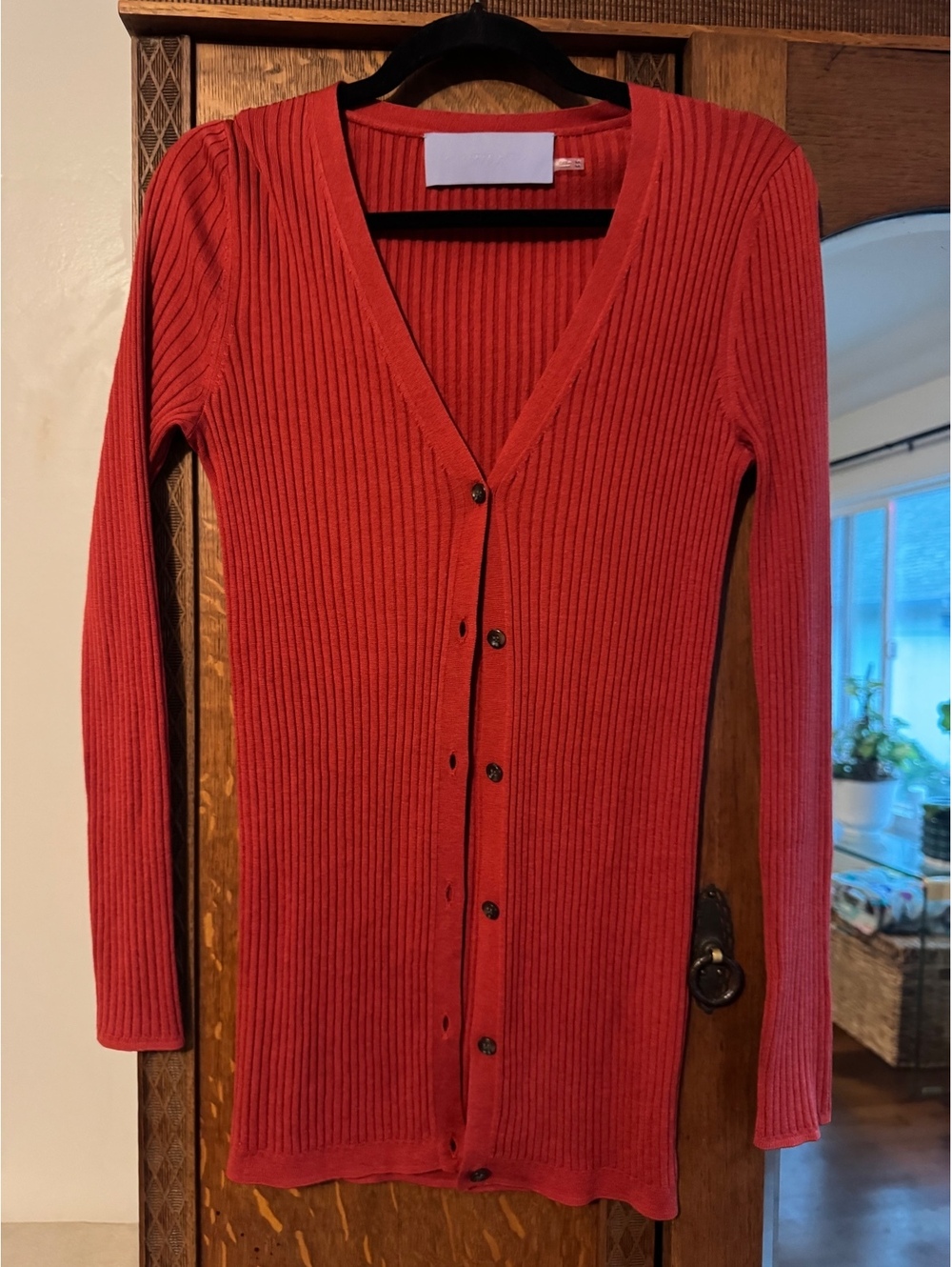 NWOT Vera Wang Lavender Label Rust Ribbed Silk-Cashmere Cardigan Sweater
